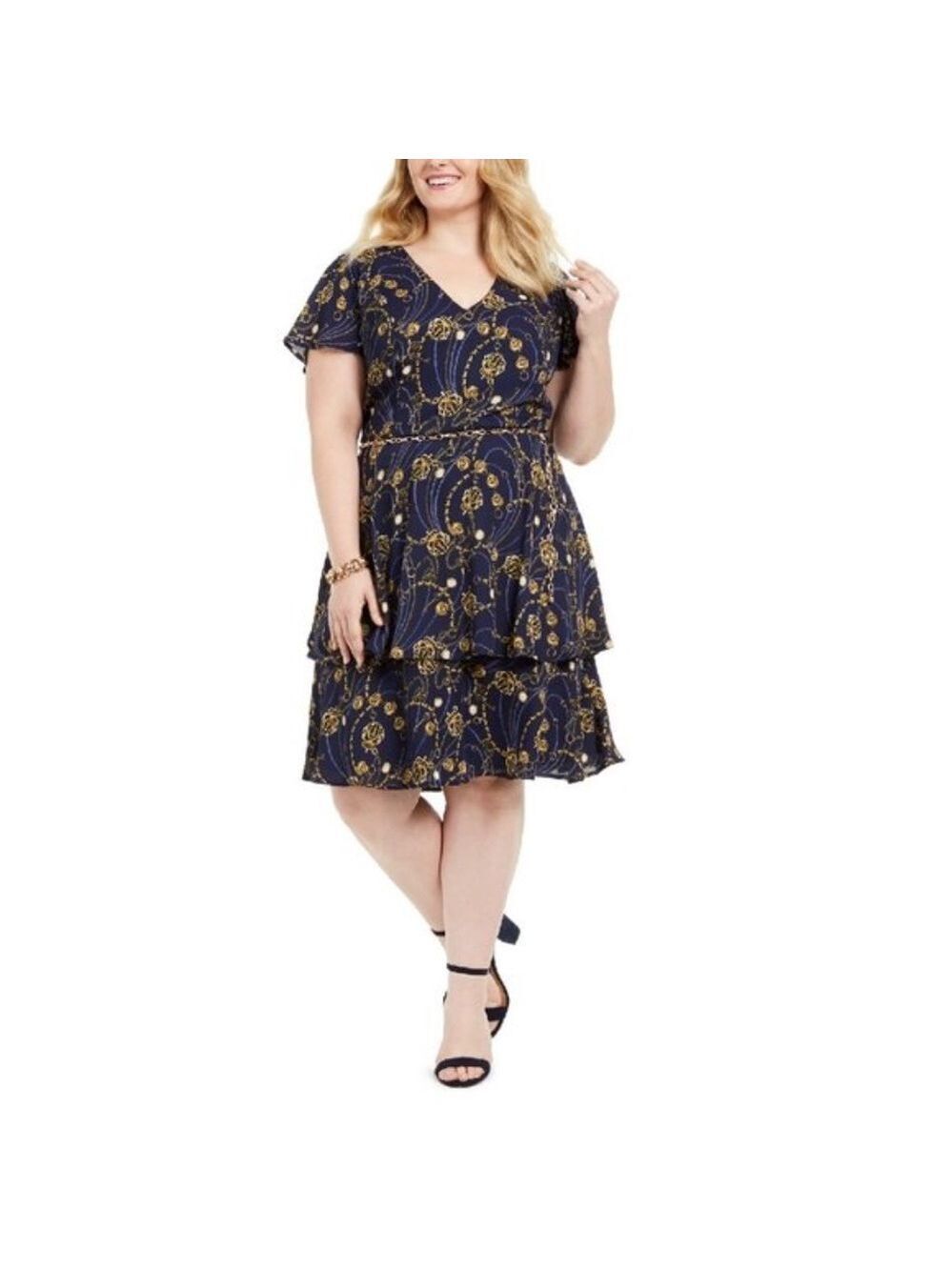 Teeze Me Plus Size Printed Belted Fit & Flare Dres